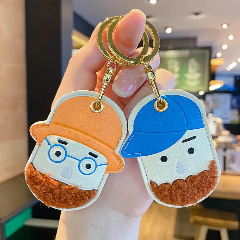 

Leather Cartoon Access Control Card Set Keychain Men and Women Cute Fashion Key Chain Couple Schoolbag Pendant Pendant