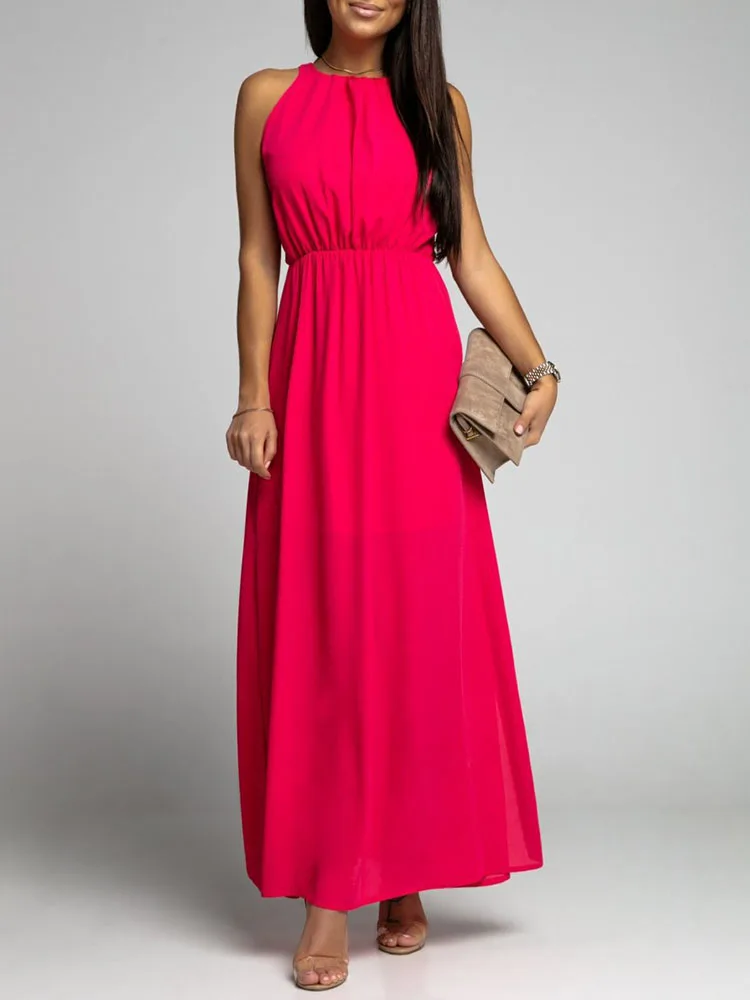 

Женское плиссированное платье без рукавов, повседневное длинное облегающее платье с открытыми плечами и круглым вырезом, вечернее платье с...