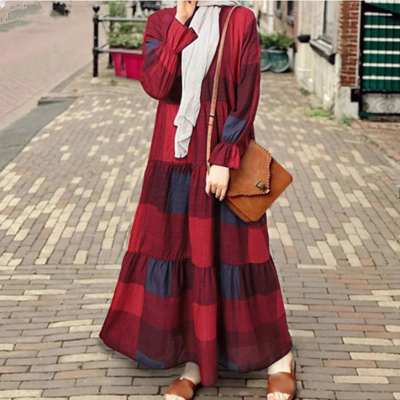 

Muslim Dress Women Muslim Fashion European Clothing Spring and Summer Hijab Long Dresses Women with Sashes Islam Abaya African