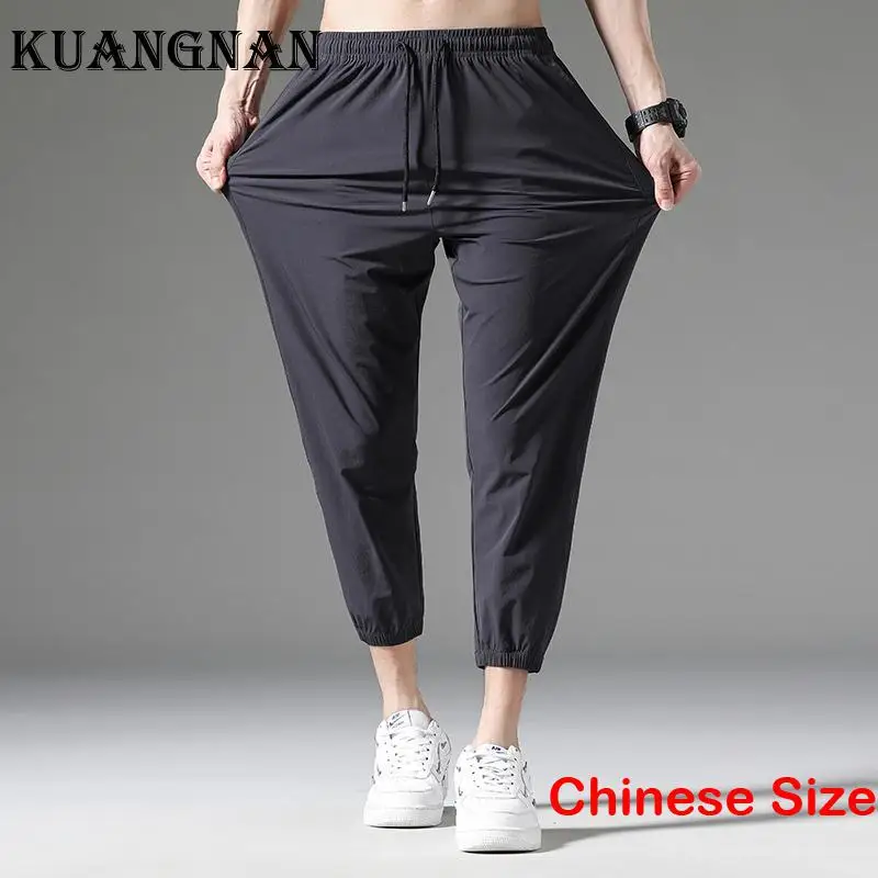 

KUANGNAN Ice Silk Sweat Pants Mens Trousers for Men Korean Streetwear Men's Joggers Sweatpants Hip Hop Pant Male 3XL 2023 Spring