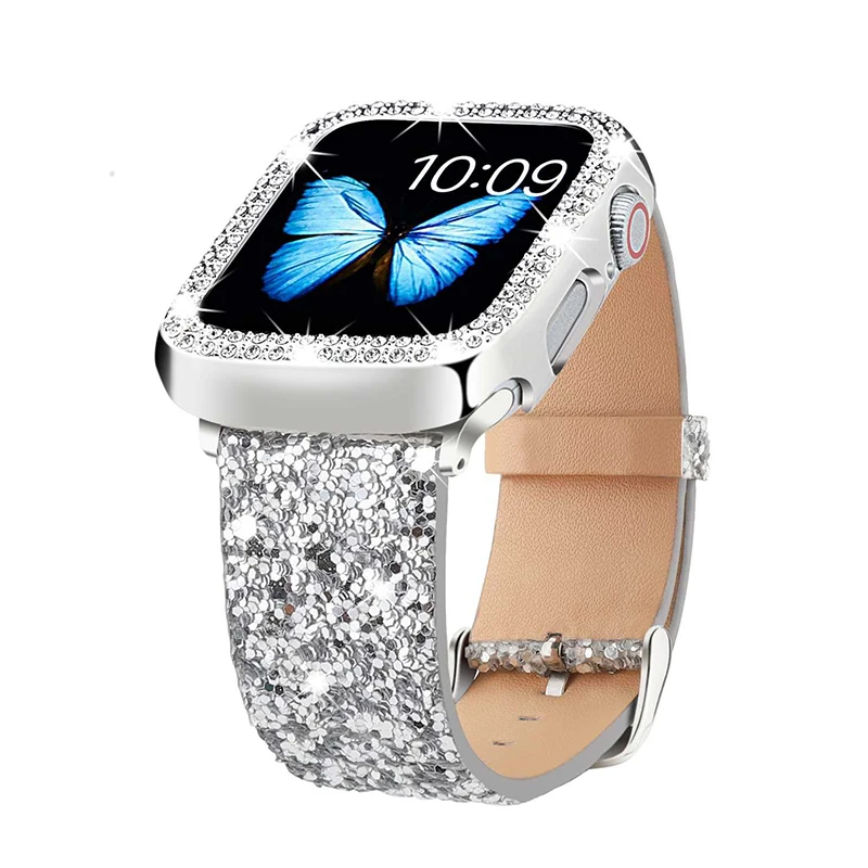 glitter sequins Leather ultra 49mm Band for Apple Watch 38mm 40/41mm 42mm 44mm 45mm ladies Shiny Strap IWatch Series 8 7 6 5 4 3
