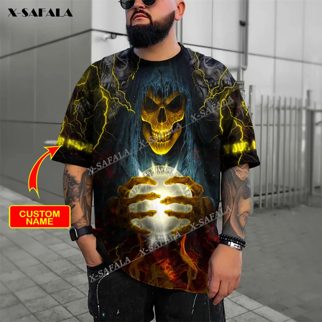 

X-SAFALA The Crystal Ball Grim Reaper Skull 3D Printed T-Shirts Tops Tees Short Sleeve Casual Milk Fibe Better Cotton O Collared