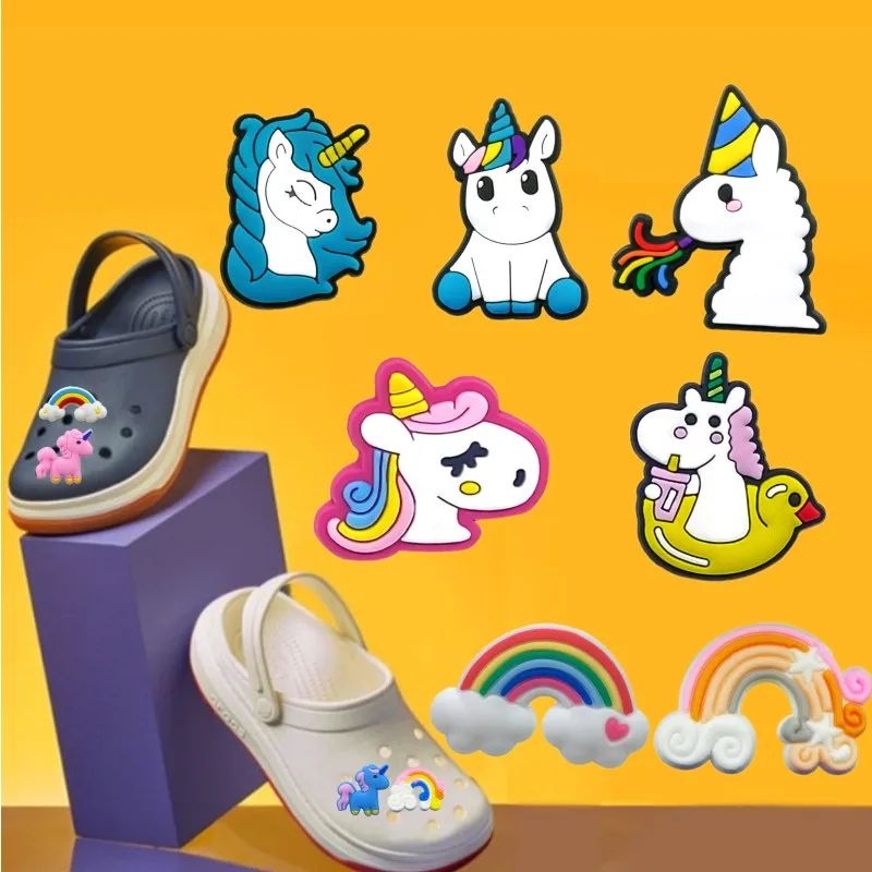 

1pcs Cute Shoe Charms Unicorn Rainbow PVC Clog Charm Croc Jeans Ornaments for Croc Shoes Garden Sandal Decoration