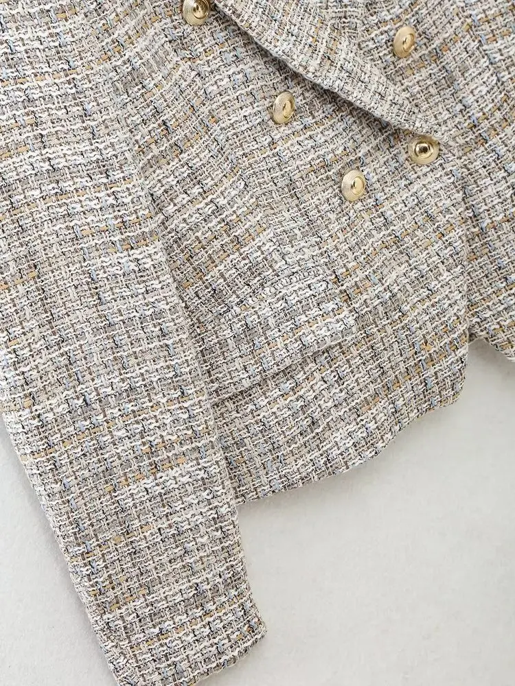 Jenny&Dave England Style Breased Fashion Blazers Casual Texture Tweed Double Jacket Women Tops