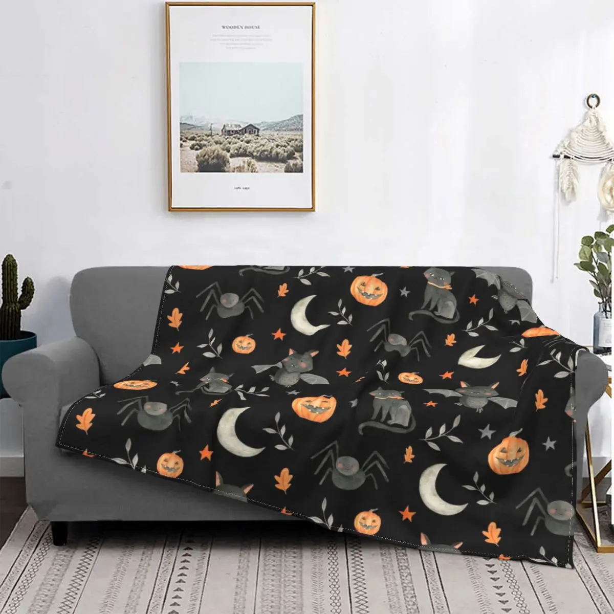 

Одеяло для Хэллоуина, Фланелевое дышащее теплое покрывало с принтом тыквы, постельное белье