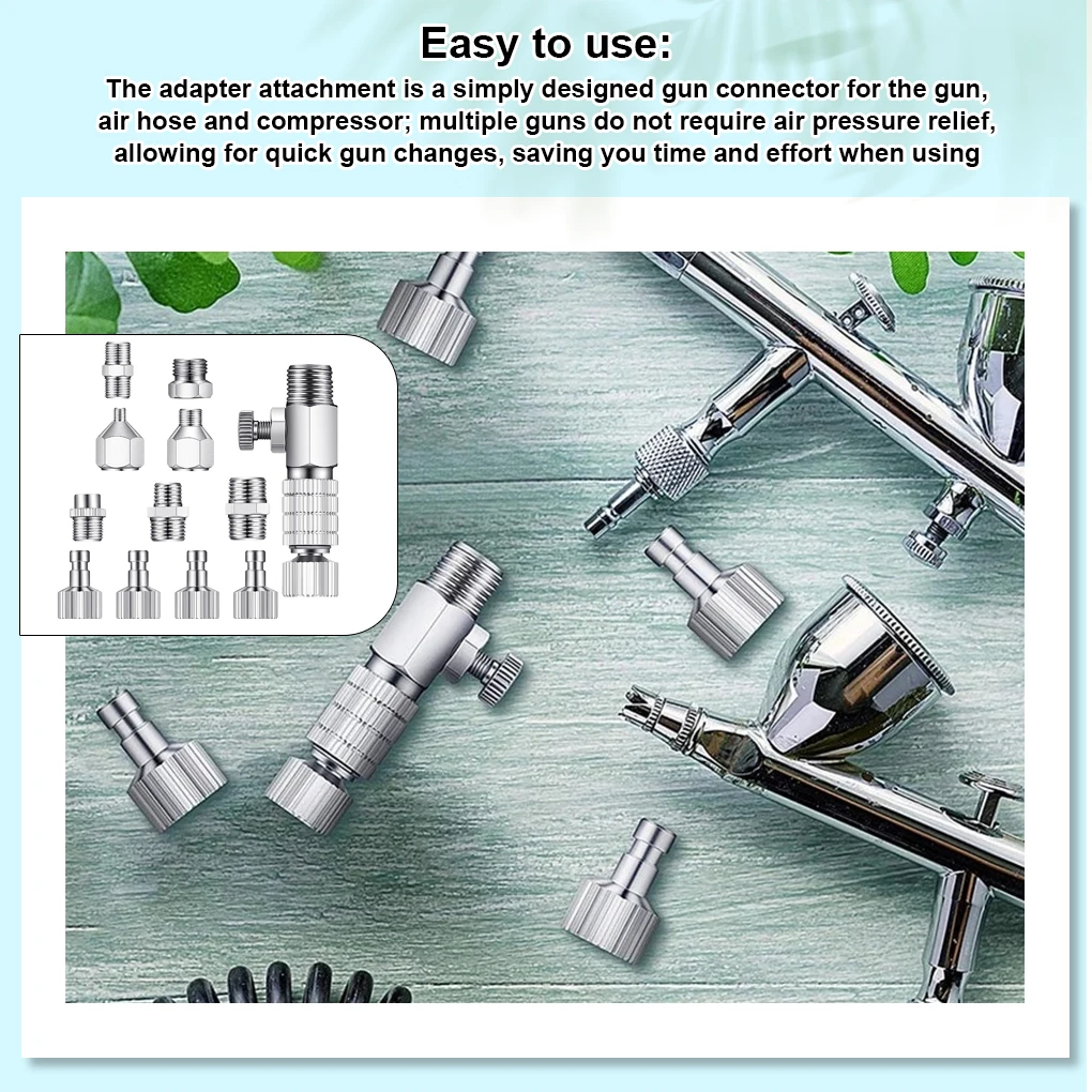 

Pack of 13 Airbrush Adaptor with Adjustable Valve Metal Compressor Replacement Spray Connector Accessory Professional