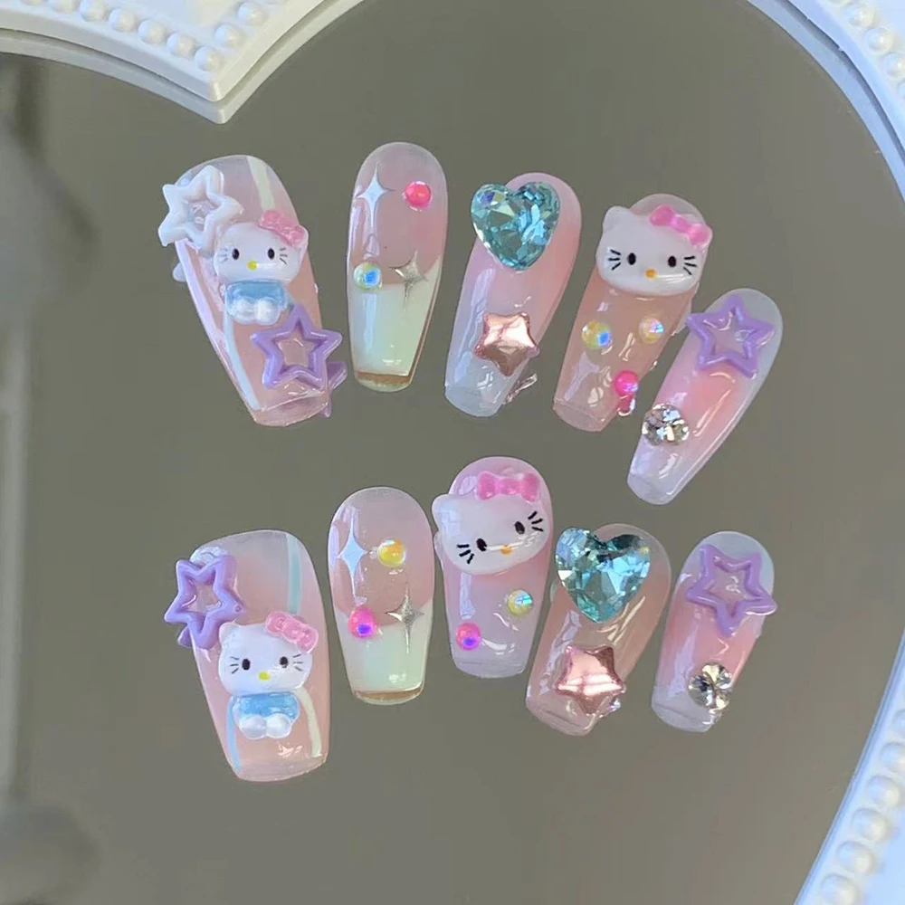 Элегантные накладные ногти ручной работы блестящие 3D украшения со стразами