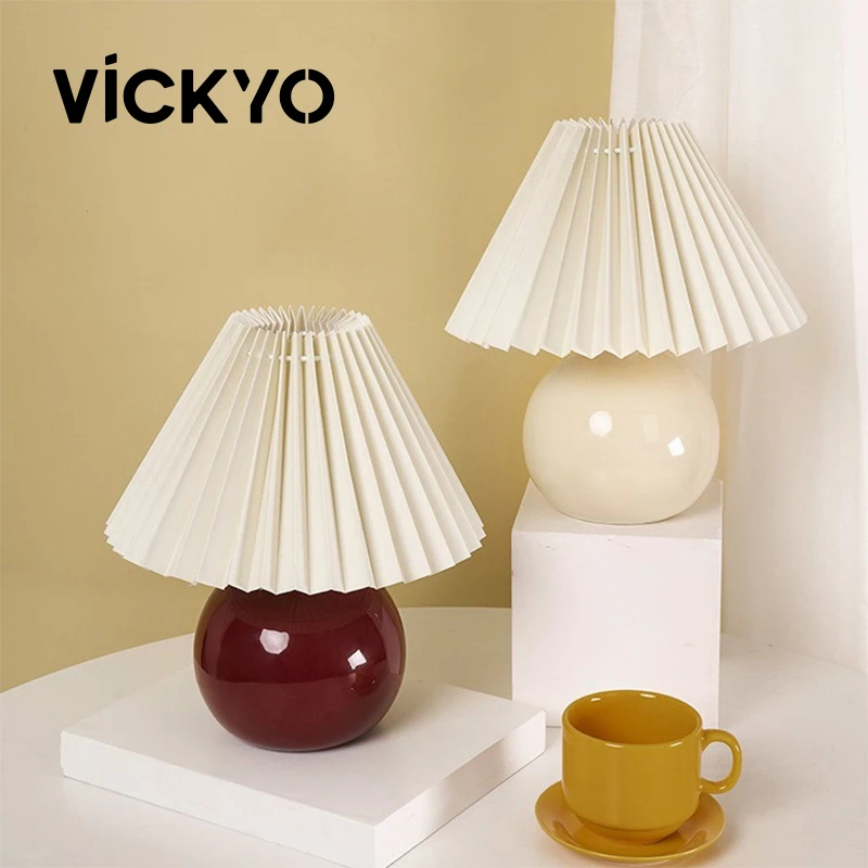 

VICKYO Vintage Table Lamp Remote Control LED Desk Lamps INS Bedside Night Lights For Living Room Kids Room Home Lighting Decor