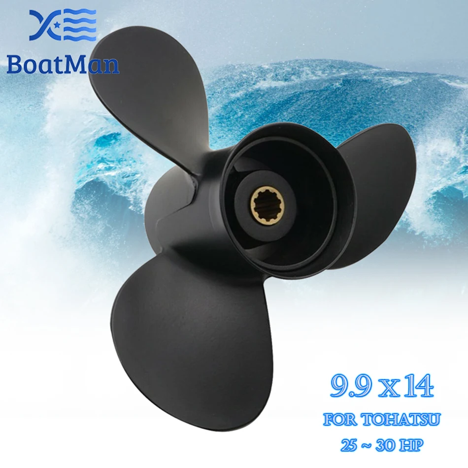 BoatMan 9.9x14 Outboard Propeller For Tohatsu Boat Engine 25HP 30HP MFS25 MFS30 NSF25 NSF30 Aluminum 10 Spline Tooth 349B64529-1