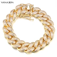 vanaxin 18 mm gold color miami cuban link bracelet for men womens brass jewelry aaa zircon charm hip hop chain luxury gift
