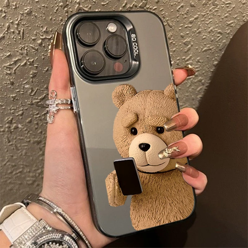 Милый мультяшный гальванический чехол с коричневым медведем IMD для ...
