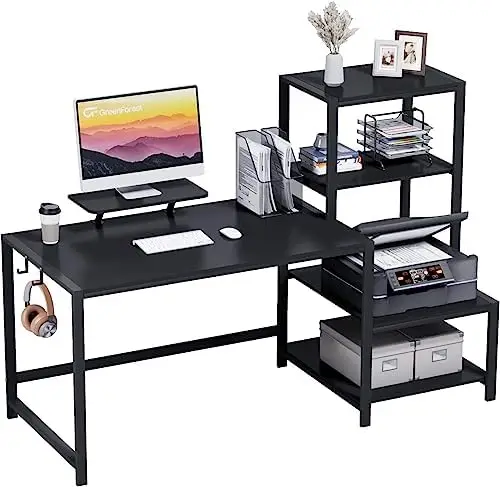 

Стол 68,8 дюйма с полкой для хранения принтера, двусторонний стол для дома и офиса, большой учебный письменный стол с подвижной подставкой для монитора и 2