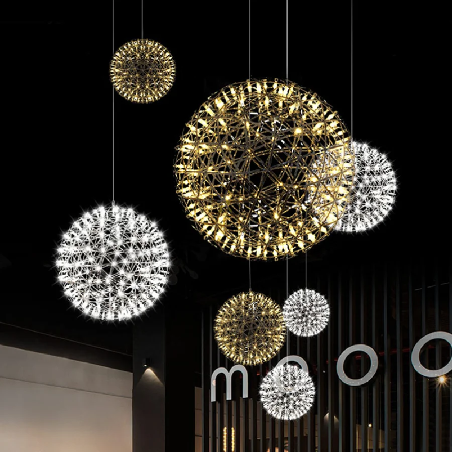 

Современная светодиодная люстра с искровым шаром, Подвесная лампа золотого и хромированного цвета в форме фейерверка, творческое искусств...