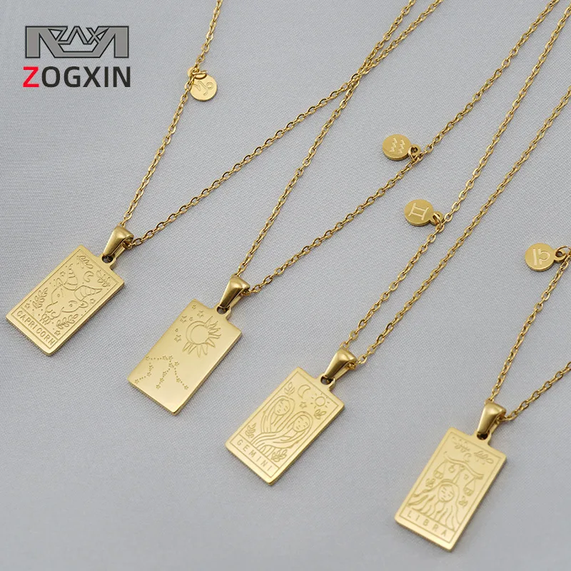 

Новое ожерелье с золотым покрытием из титановой стали, Женская квадратная цепочка длиной до ключиц с двенадцатью созвездиями