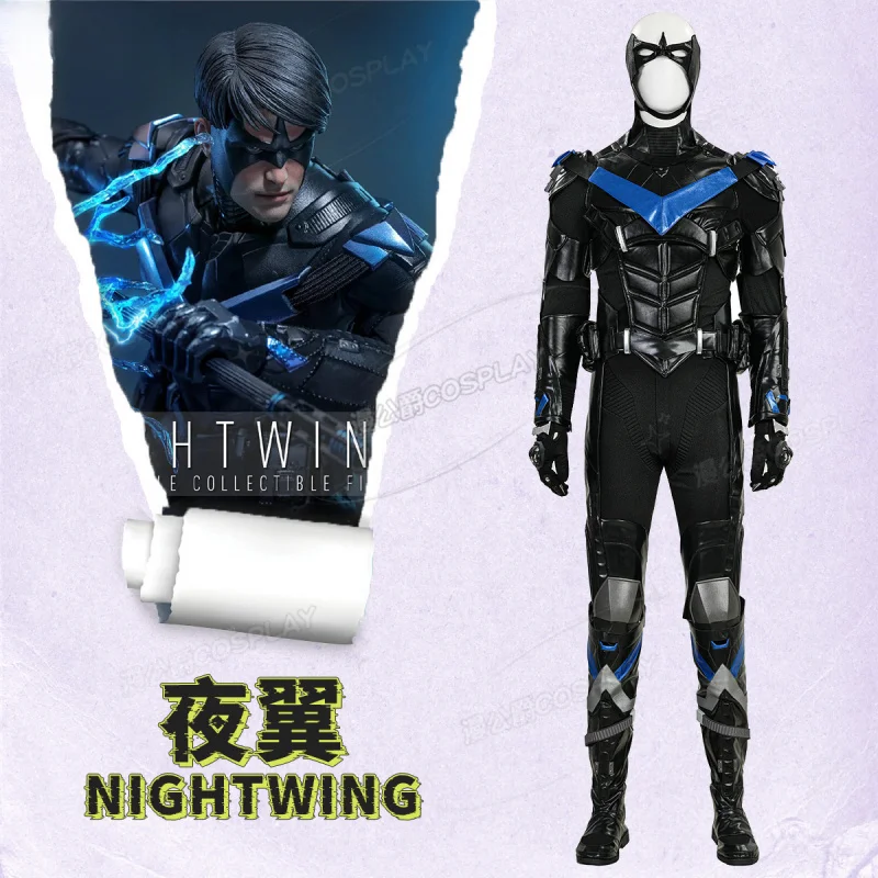 Фото Arkham Knight Nightwing Косплей Костюм Мужчины Темный Рыцарь фэнтезийный комбинезон обувь реквизит маски Хэллоуин вечерние полный комплект летучая мышь униформа №2