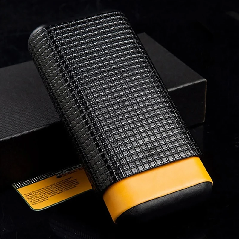 

Black Leather Cigar Case Cedar Wood Tube Holder Portable Travel Cigar Box Humidor Hold 3 Cigars Christmas Gifts for Friend
