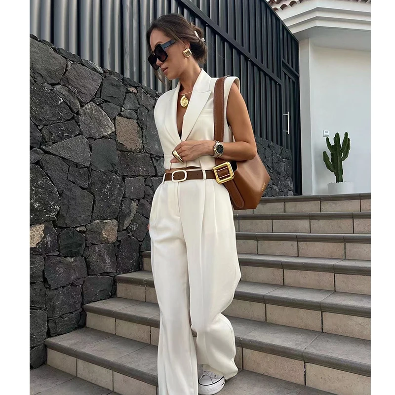 Traf Женский Осенний Модный Комплект Из 2 Предметов Прямые Брюки С Высокой Талией