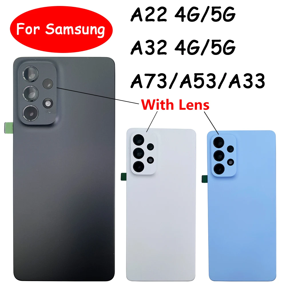 

10Pcs/lots NEW Back Battery Cover Door Rear Housing Case Cover With Camera Glass Lens For Samsung A22 4G / A32 A52 / A33 A53 A73