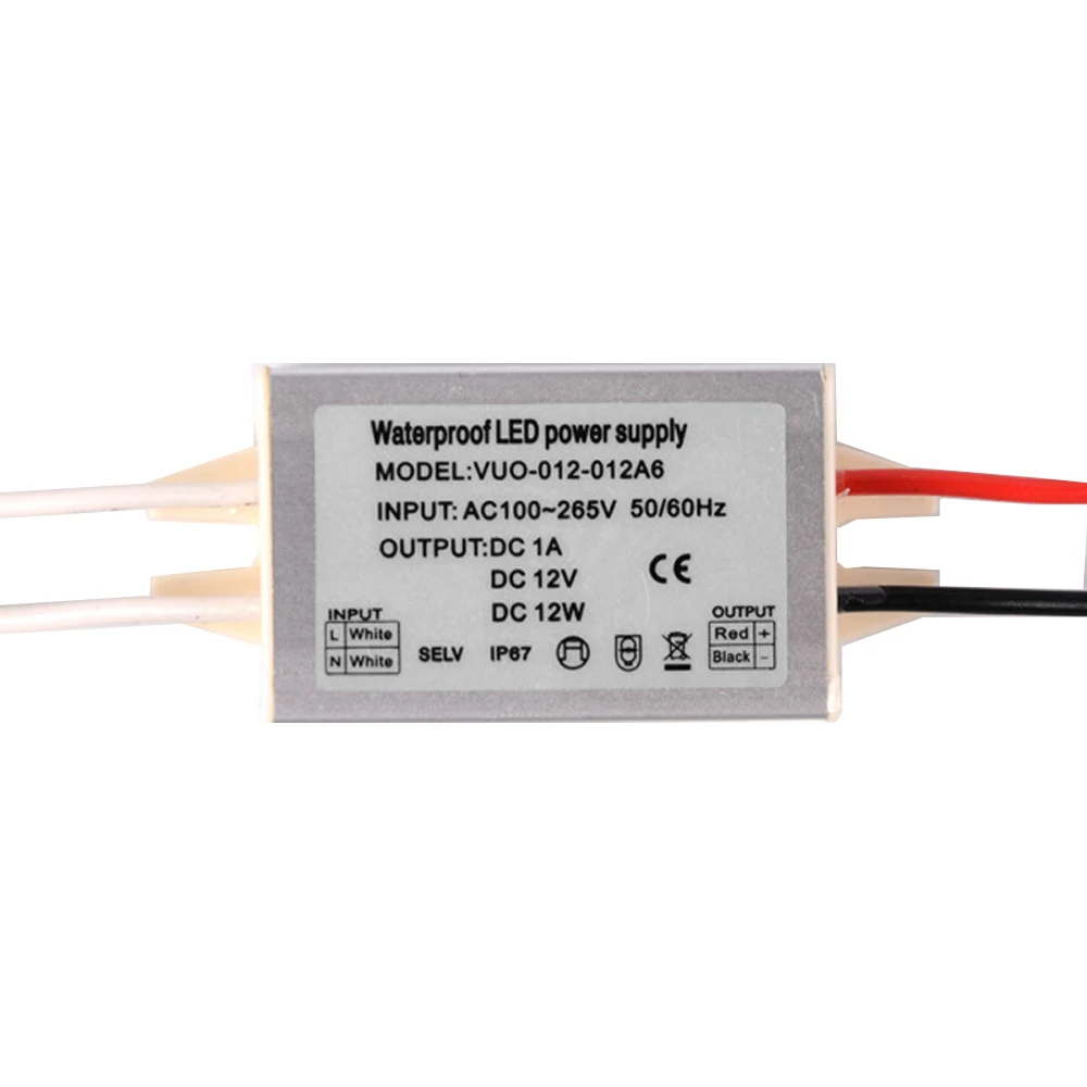 

10W/12W AC100-265V to 12V LED Driver Power Supply 0.83A/1A Transformer Power Supply Waterproof IP67 Constant Voltage LED Driver