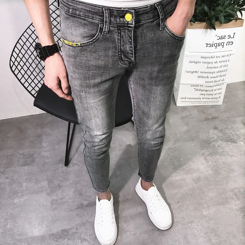 Оптовая продажа 2022 корейские модные мужские серые джинсовые облегающие колготки