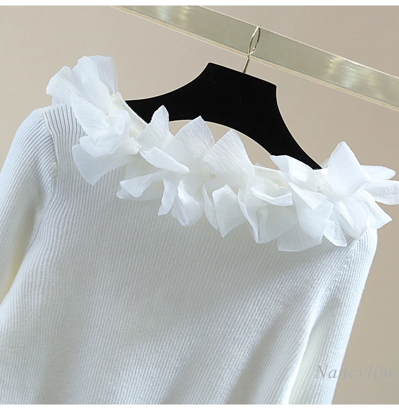 Тяжелый пуловер с бантом вязаный свитер женское зимнее нижнее белье 2024 свитера