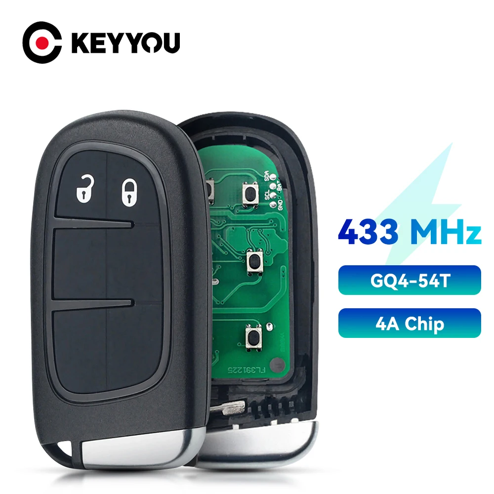 

KEYYOU GQ4-54T 4A/ID46 Chip 433Mhz 3/4/5 Buttons Remote Car Key For Dodge Ram 1500 2500 3500 2013-2017 For Jeep Cherokee Durango