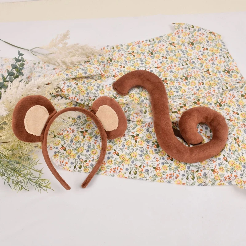 

Kids Animal Costume Monkey Ears Headband Tail 2 pcs Set