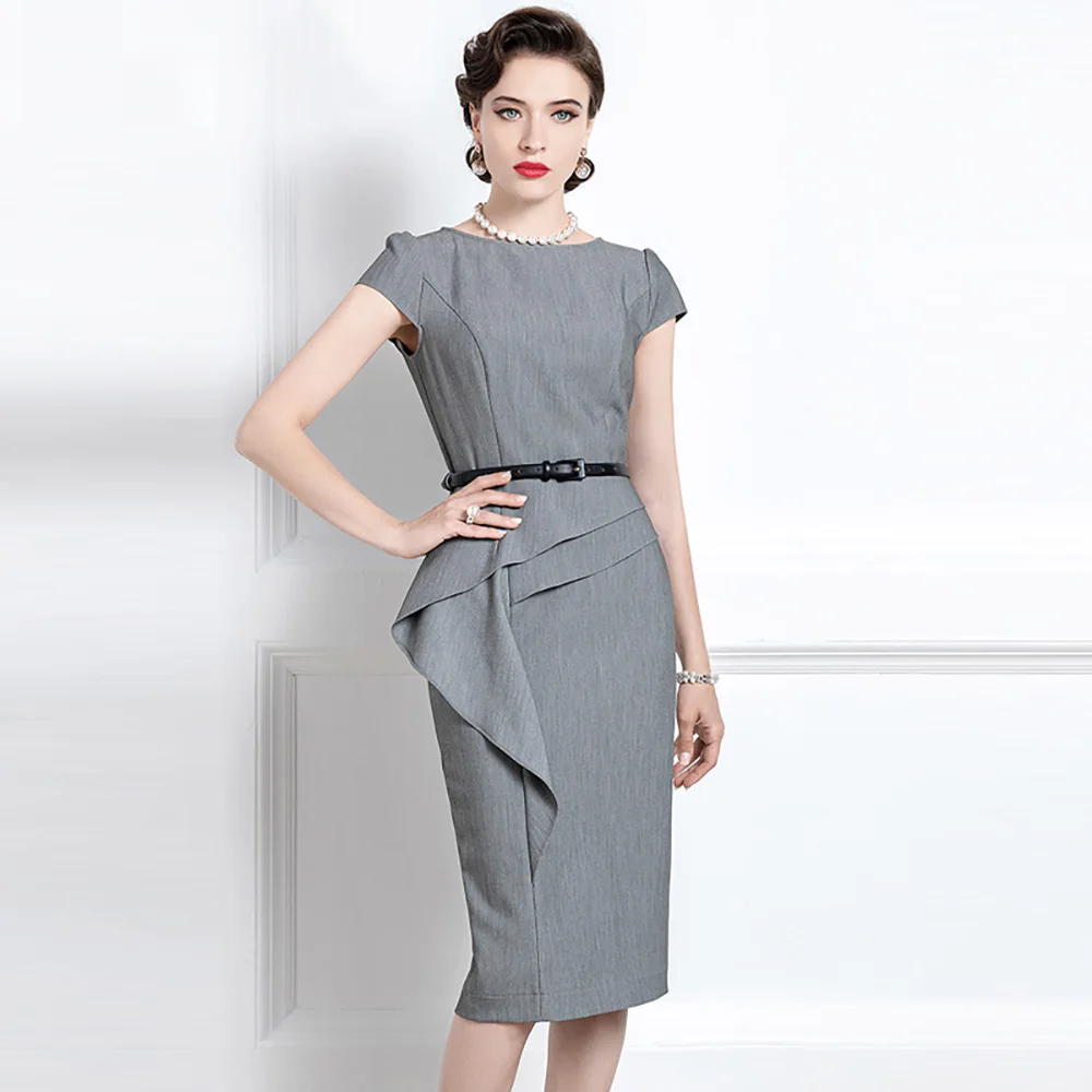 High End French Dress Summer New Professional Lady Slim Ruffle Skirt