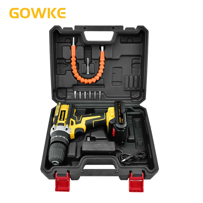GOWKE Electric Drill Household Power Tool Set 61pcs Electric Power Screwdriver Combination Lithium Electric Impact Drill Set