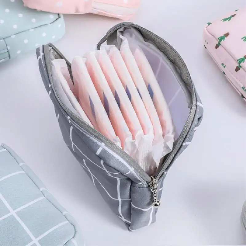Women Sanitary Napkin Storage Bag Fashion Small Cosmetic Bags With Zipper Portable Cotton Based Coin Purse For Travel Versatile