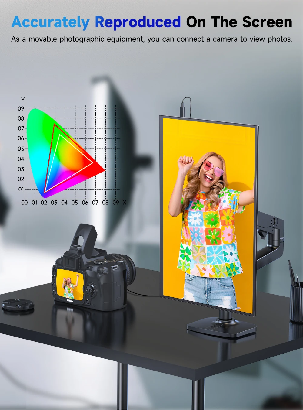 Фото UPERFECT UHD 4K 23,8-дюймовый большой QLED-экран USB-C HDMI для работы и дома, второй монитор с/180 ° Регулируемая подставка для ноутбука, настольного ПК Mac PS5 №4