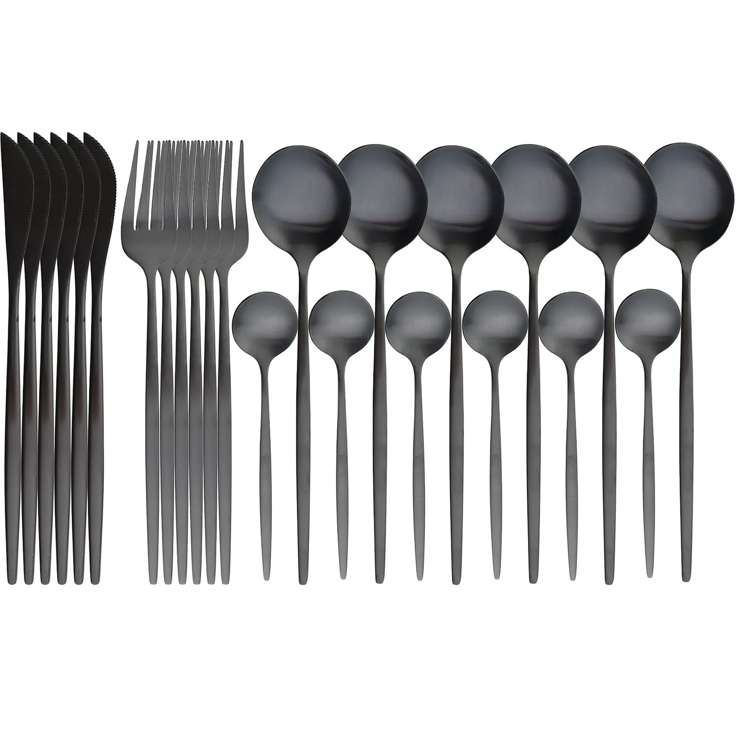 

JANKNG 24Pcs Matte Black Cutlery Set Stainless Steel Dinnerware Set Gold Flatware Knife Fork Spoon Dinner Silverware Tableware