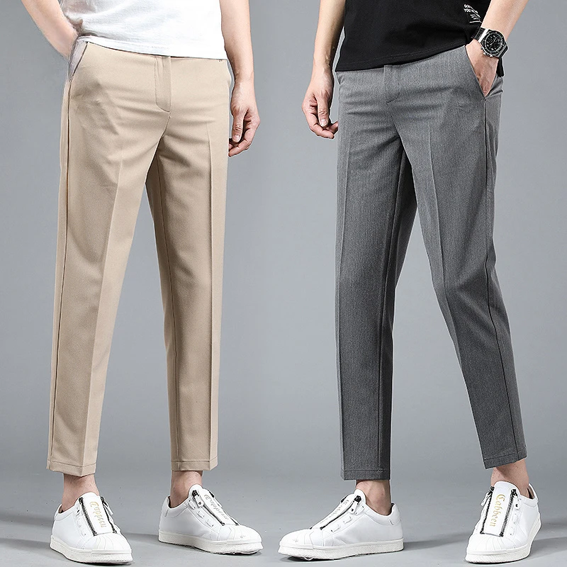 

Spring Summer Business Suit Pants Men Thin Formal Slim Fit Classic Office Ankle Length Straight Casual Trousers Brand Clothing