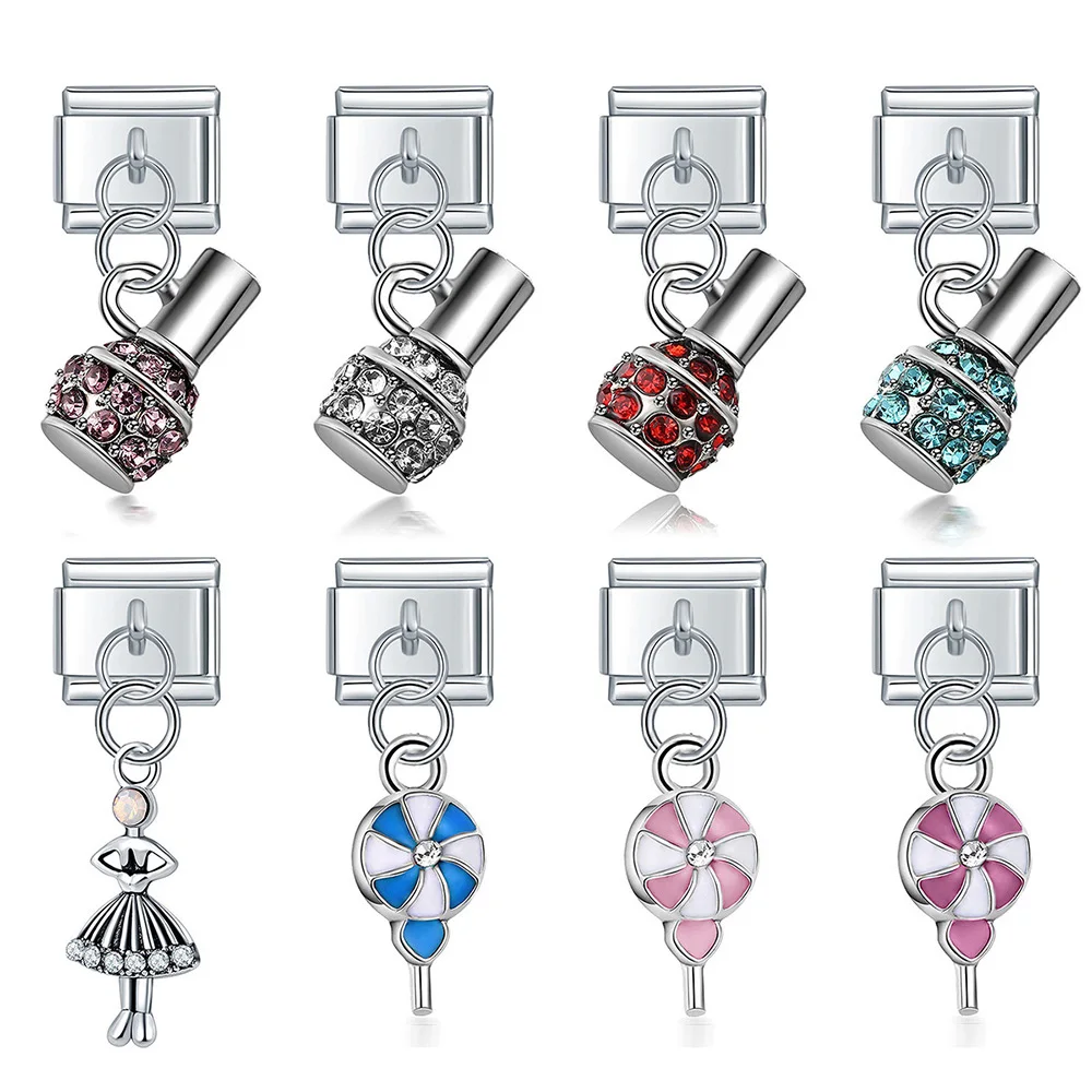 Hapiship Fashion Sweet Lollipop Bottle Стразы итальянские звенья Шарм подходит для браслета 9 мм из