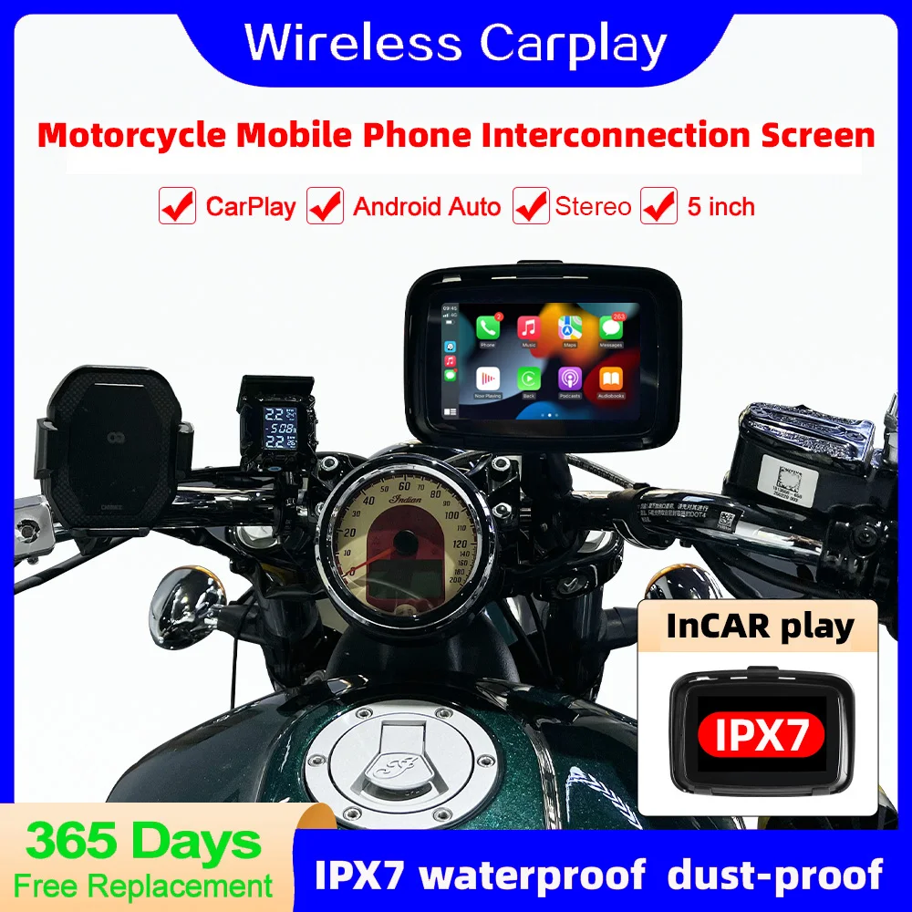 

C5 Motorcycle Special Navigator Motobike Wireles CarPlay Android Auto Touch Outdoor Ipx7 Waterproof Sunsceen External Portable