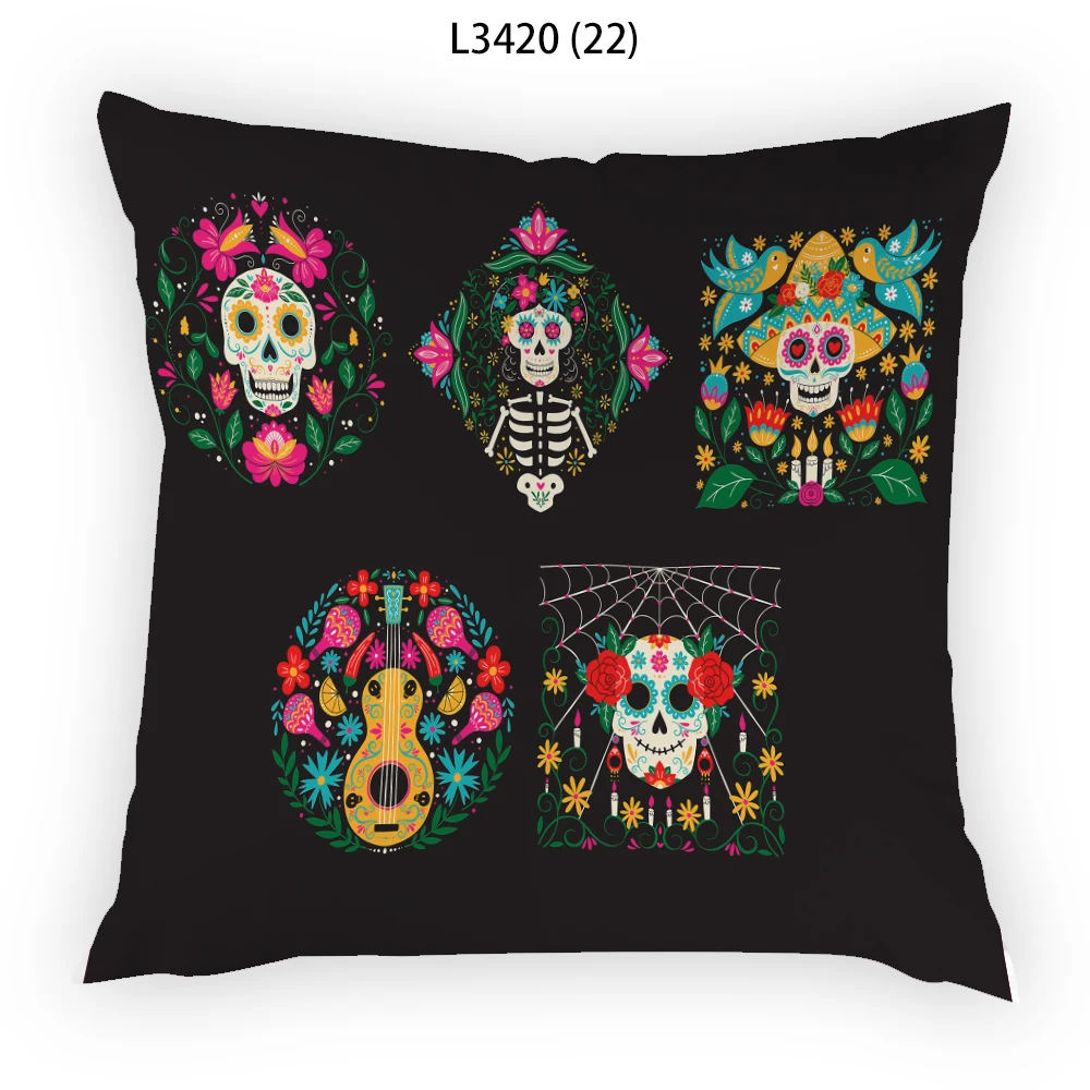 

Fear Cushion Cover Easter Artistic Funny Home Decor Skull Polyster Linen Decorative Pillows Velvet Colorful Nordic Textile E2082