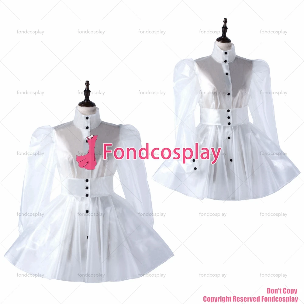 

fondcosplay adult sexy cross dressing sissy maid short clear pvc Buttons dress lockable Uniform costume CD/TV[G2213]