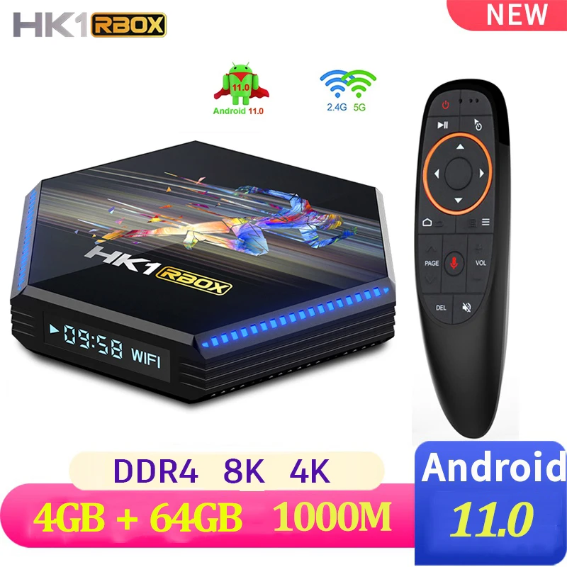 Приставка Смарт-ТВ HK1 RBOX R2 Android 11 0 2 4G/5G Wifi четырехъядерный процессор RK3566 4 Гб DDR4 32 ГБ