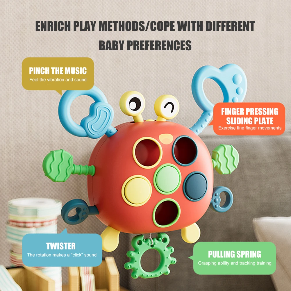 

Montessori Developmental Sensory Toys Lightweight Crab Silicone Educational Stretching Toys BPA Free for Baby Tactile Experience