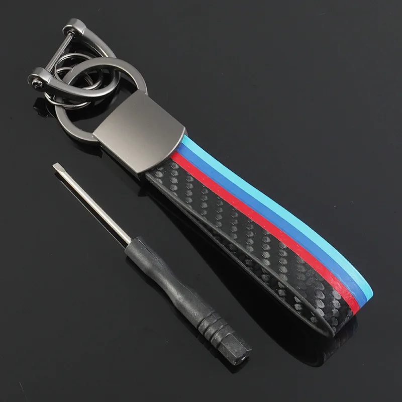 

Carbon Leather Car Keychain Three-Color Standard Keychain Creative Key Holder Key Chain Keyring Metal Key Ring Auto Accessories
