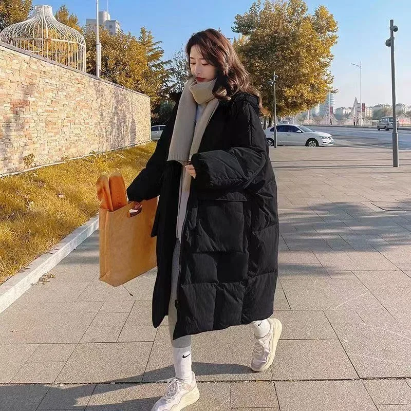New Solid Color Long Straight Winter Coat Casual Women Parkas Clothes Hooded Stylish Winter Jacket Female Outerwear