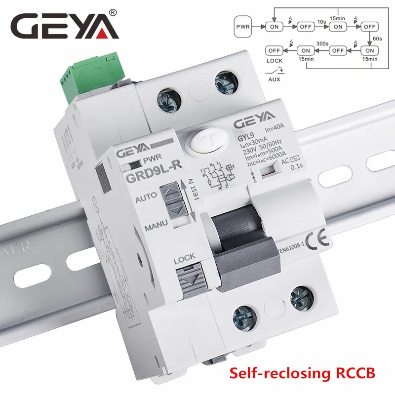 Автоматический выключатель GEYA 6KA ELCB RCCB 2P, автоматическое устройство для перемотки, автоматический выключатель RCD 40A 63А 30мА