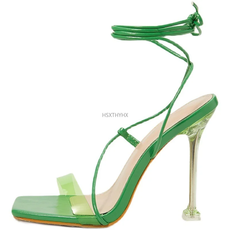 

Women Gladiator Sandals Sexy Thin High Heels Woman Shoes Ankle Cross Strap Square Toe Fashion Ladies Sandals Party Shoes Summer