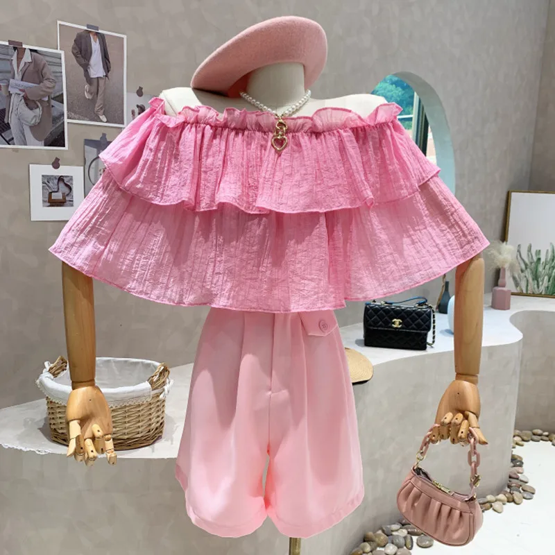 

New Women's Clothing 2022 Summer Vintage off shoulder Ruffle solid color design tops