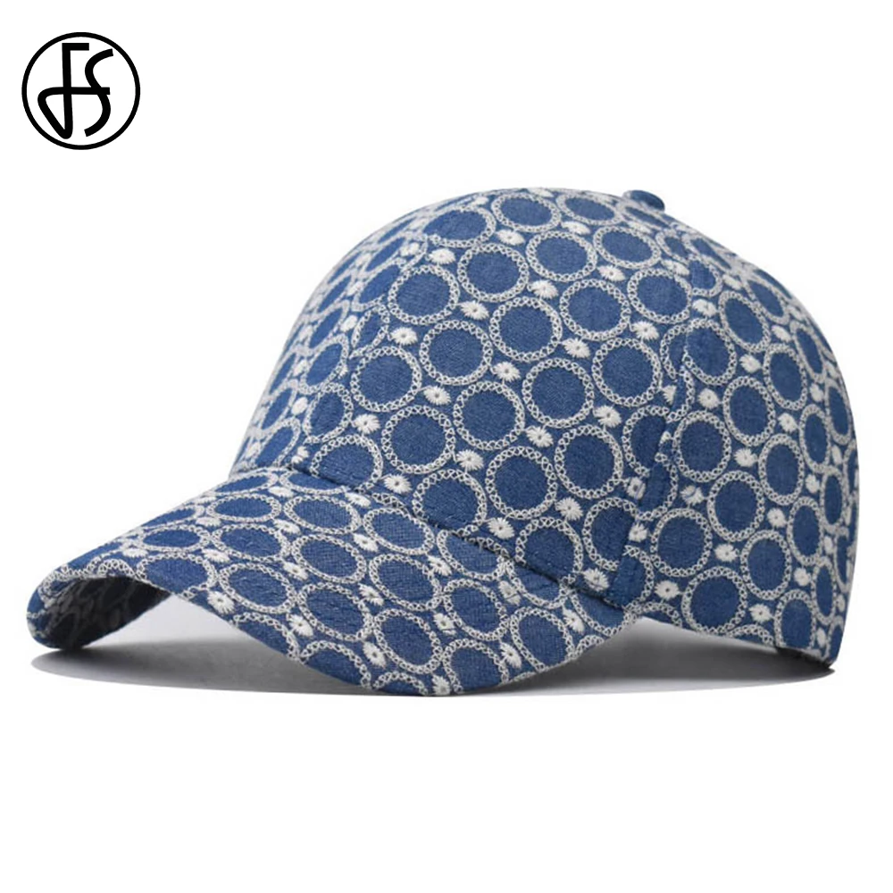 

FS/Модная бейсбольная Кепка из джинсовой ткани с круглым узором, уличные Брендовые женские и мужские кепки для лица, синие летние шляпы для в...