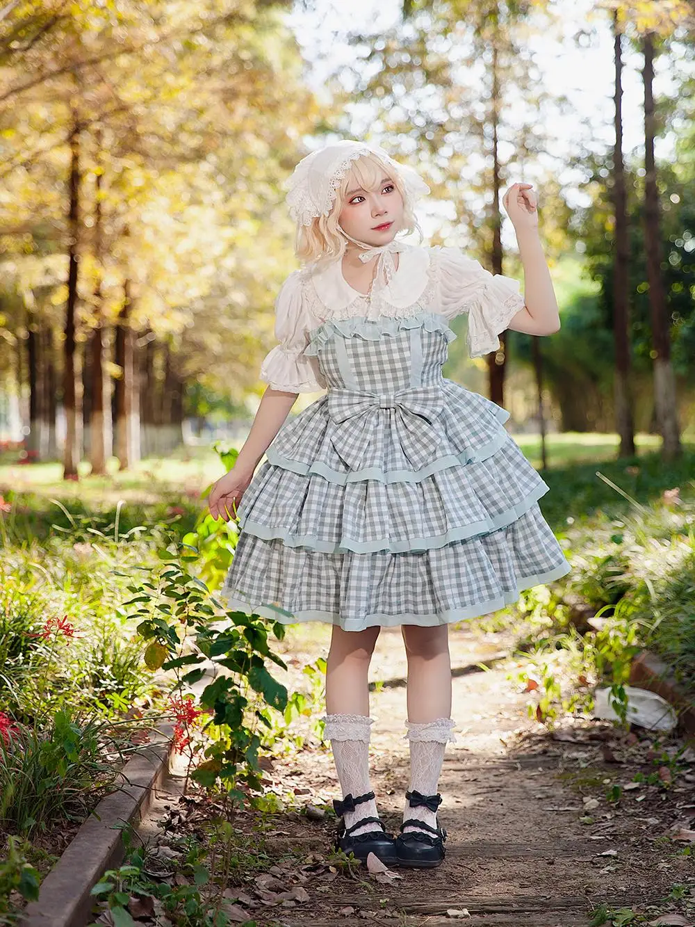 Милое милое платье в японском стиле с оборками и большим бантом квадратным