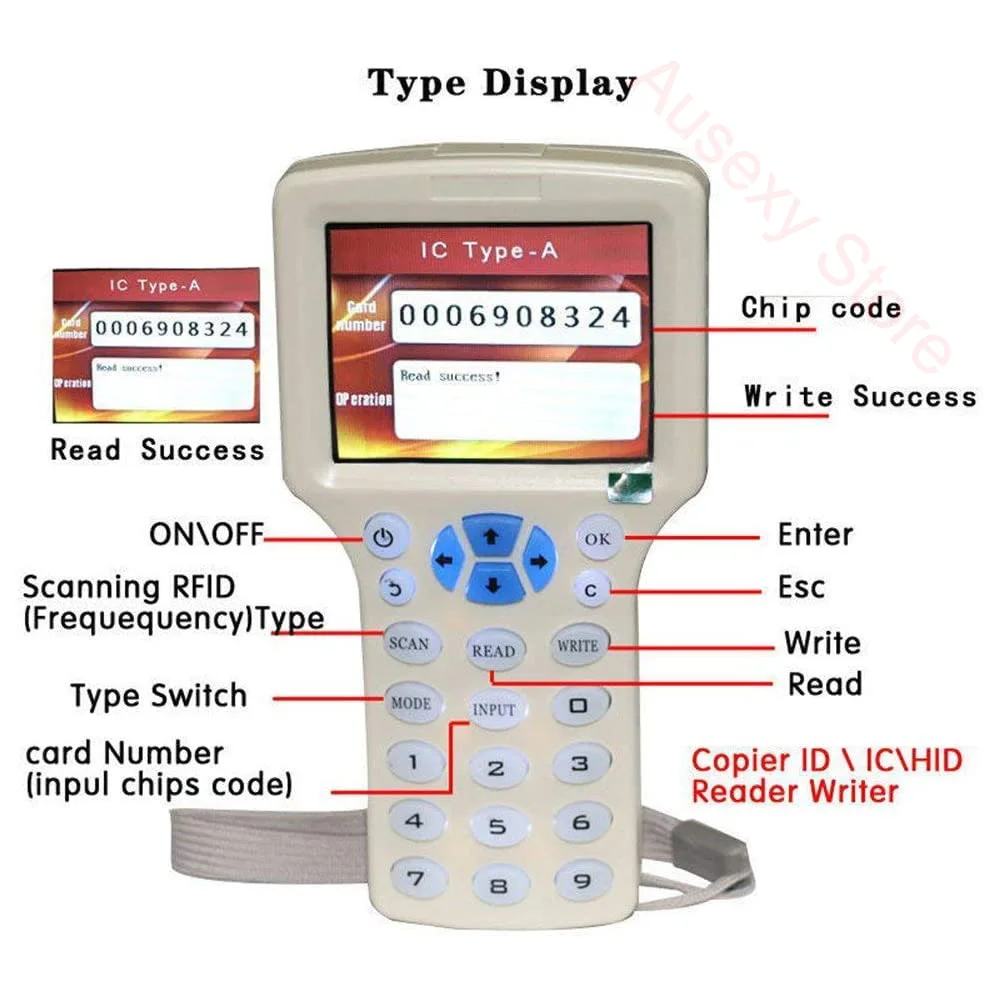 English 10 Frequency RFID NFC Card Copier Reader Writer for IC ID Cards and All 125kHz Cards +13.56mhz UID Key