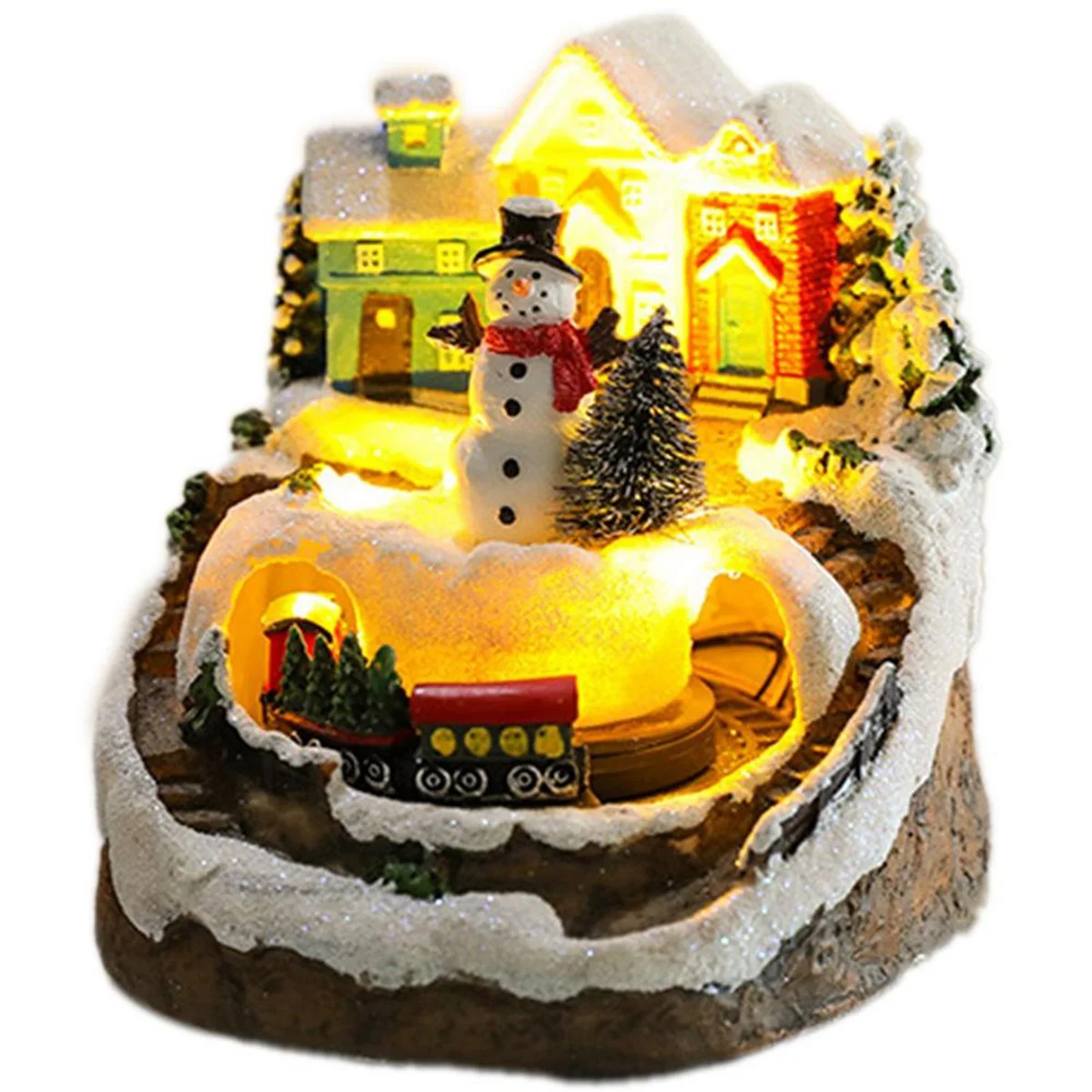 

Наборы рождественских деревенских домиков, вращающийся поезд, дисплей, статуэтки, искусственные музыкальные рождественские праздничные украшения, снеговик
