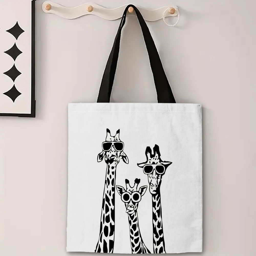 Многоразовая Парусиновая Сумка На Плечо С Жирафом Многоцветная Милым Мультяшным