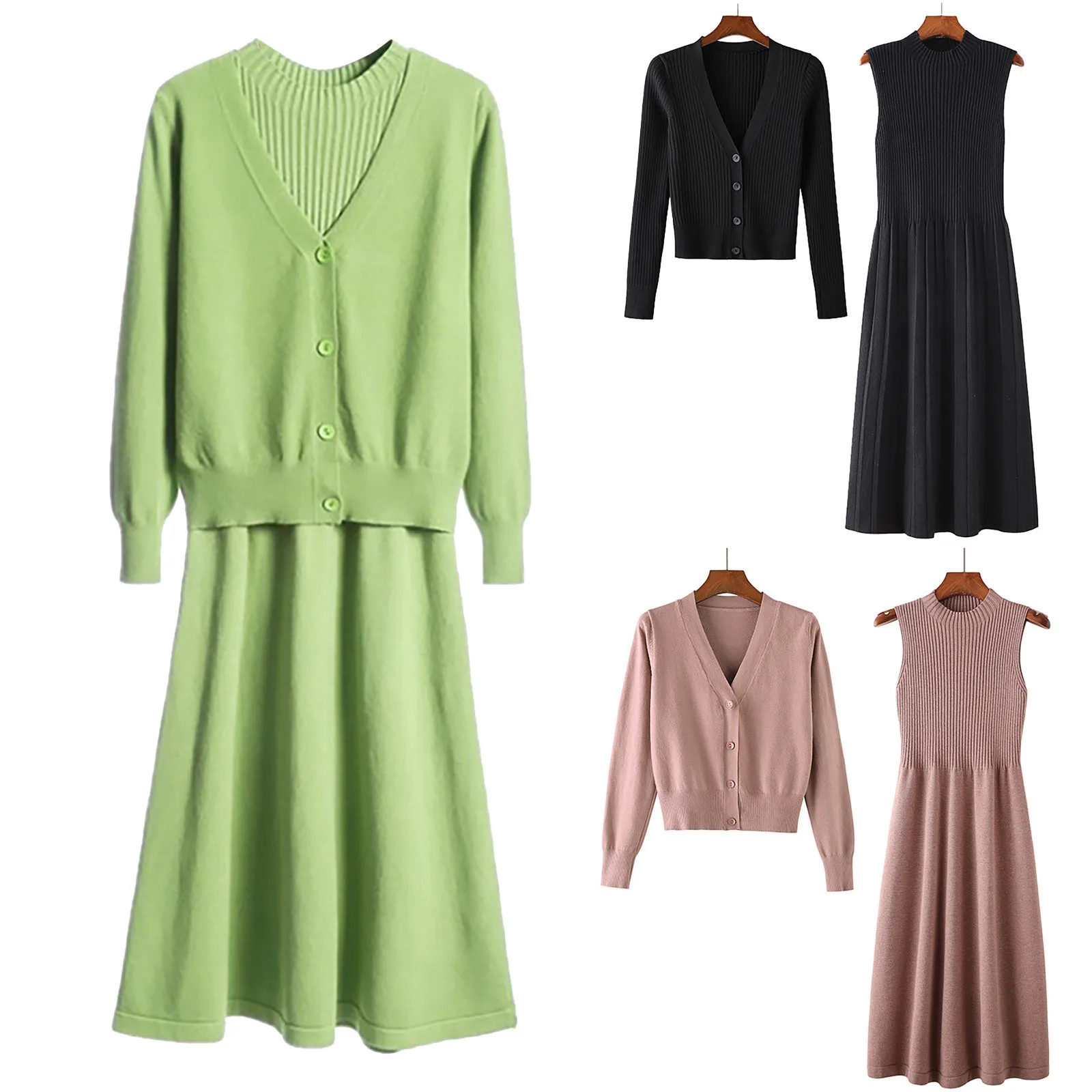 Женский вязаный свитер из ткани Мот теплый и уютный на осень зиму комплект двух